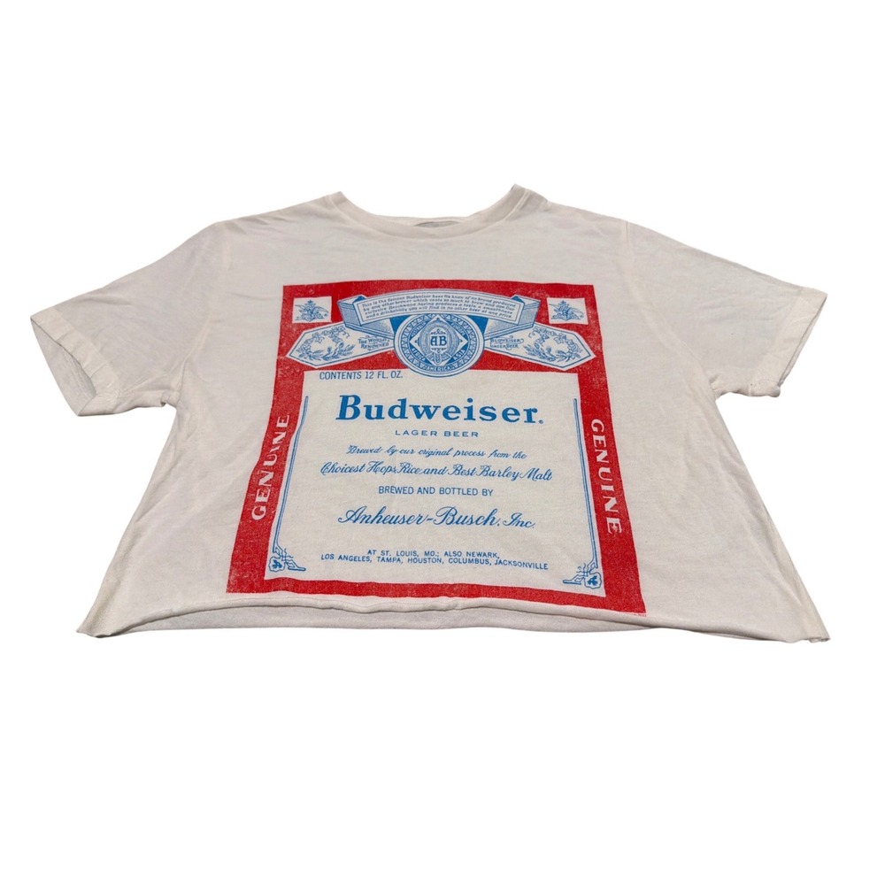 Old Navy Budweiser Beer Label Graphic Cropped T-Shirt White Small